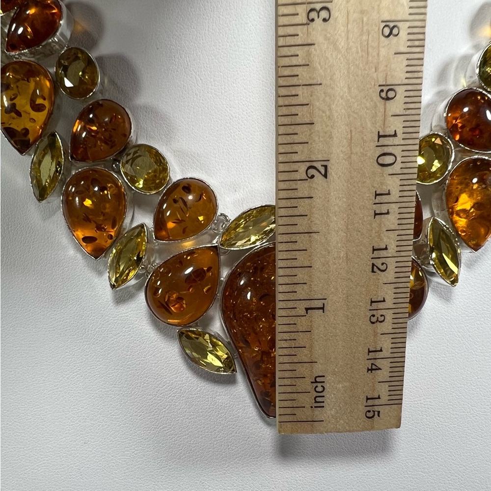 Amber & Citrine 925 Large synthetic stones Necklace Bracelet & ONE Earring ONLY - Picture 12 of 17